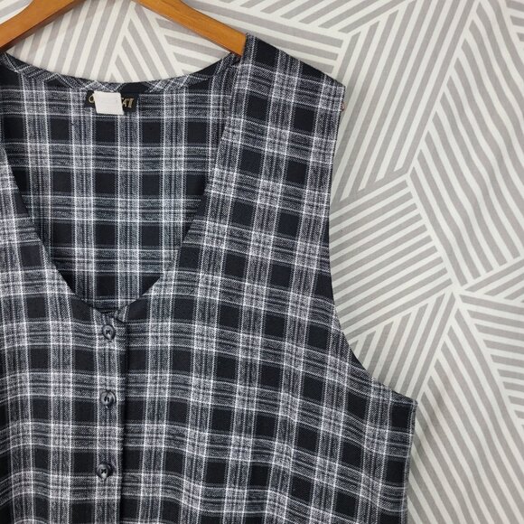 Vintage Jumper Dress Plus 20/22W 3X Plaid Academia Midi Overall Black Alt Grunge - Picture 3 of 7